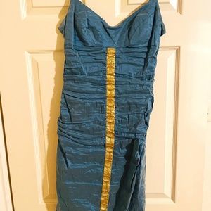 Blue and Gold Ruched Cocktail Nicole Miller Dress Size 12